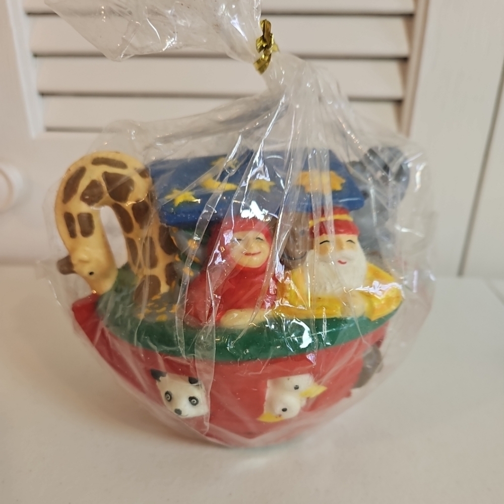 Vintage Detailed Hand Painted Noah's Ark Candle Heavy Animals Colorful Nursery